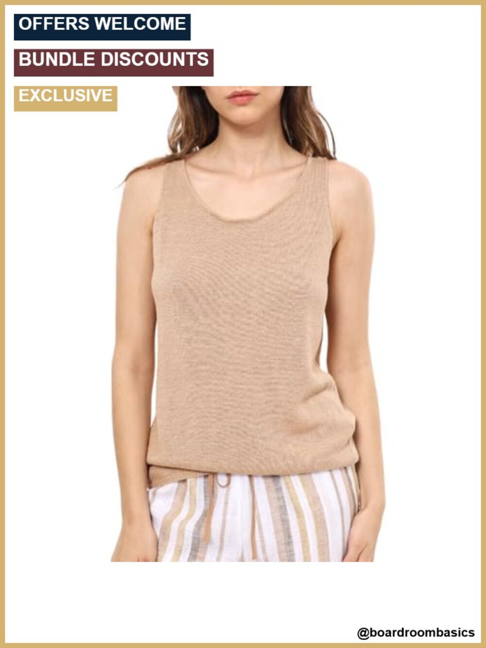 100% Linen Knit Tank Top Sleeveless Relaxed Summer Casual